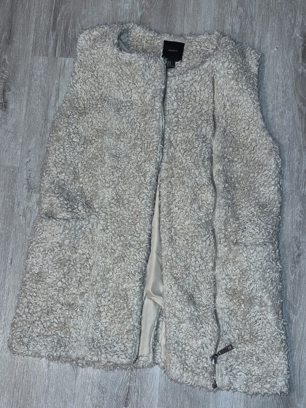 Forever 21 Cream Faux Shearling Zip Vest